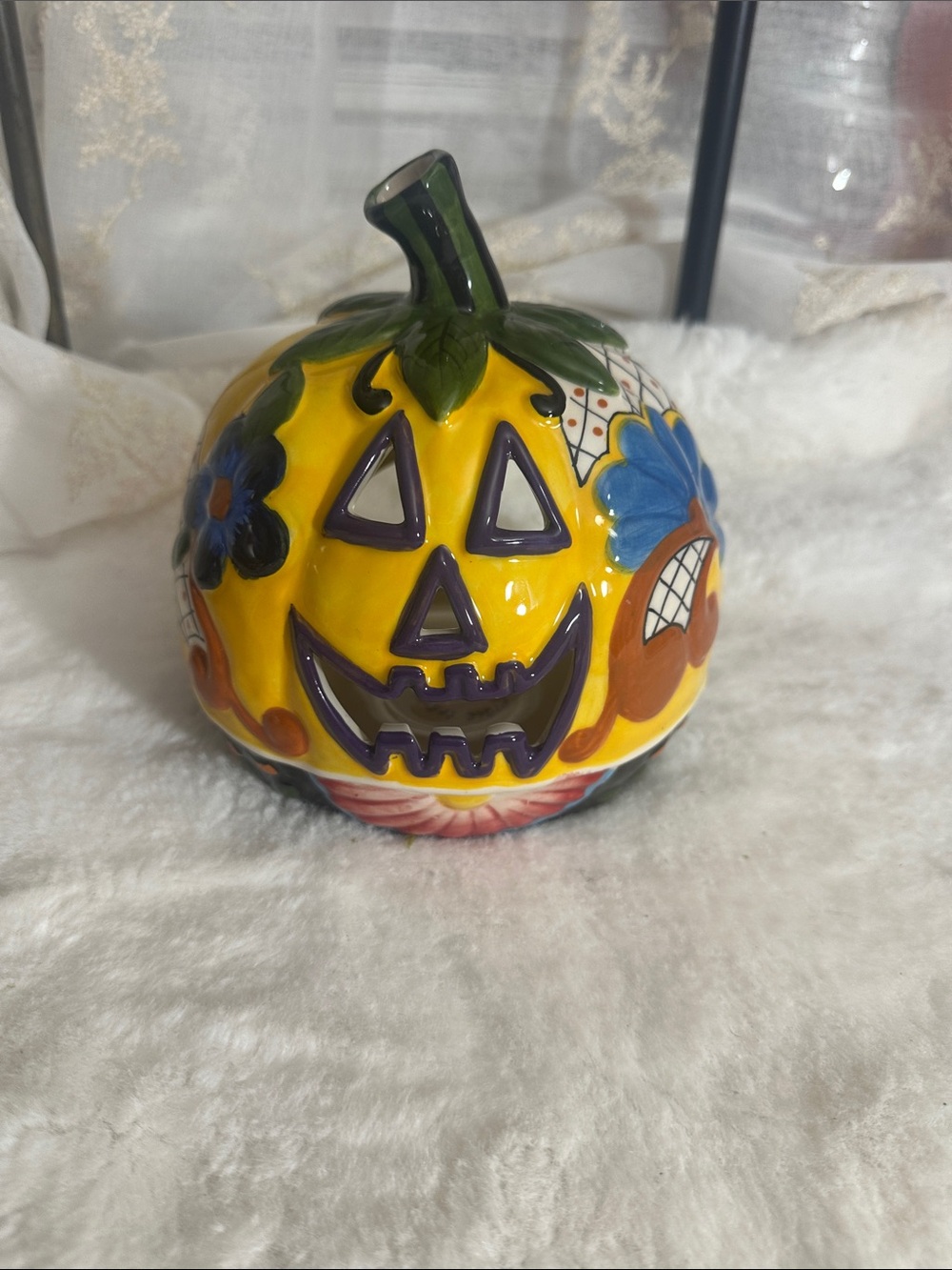 Blue sky clayworks Halloween pumpkin tea light ceramic decor